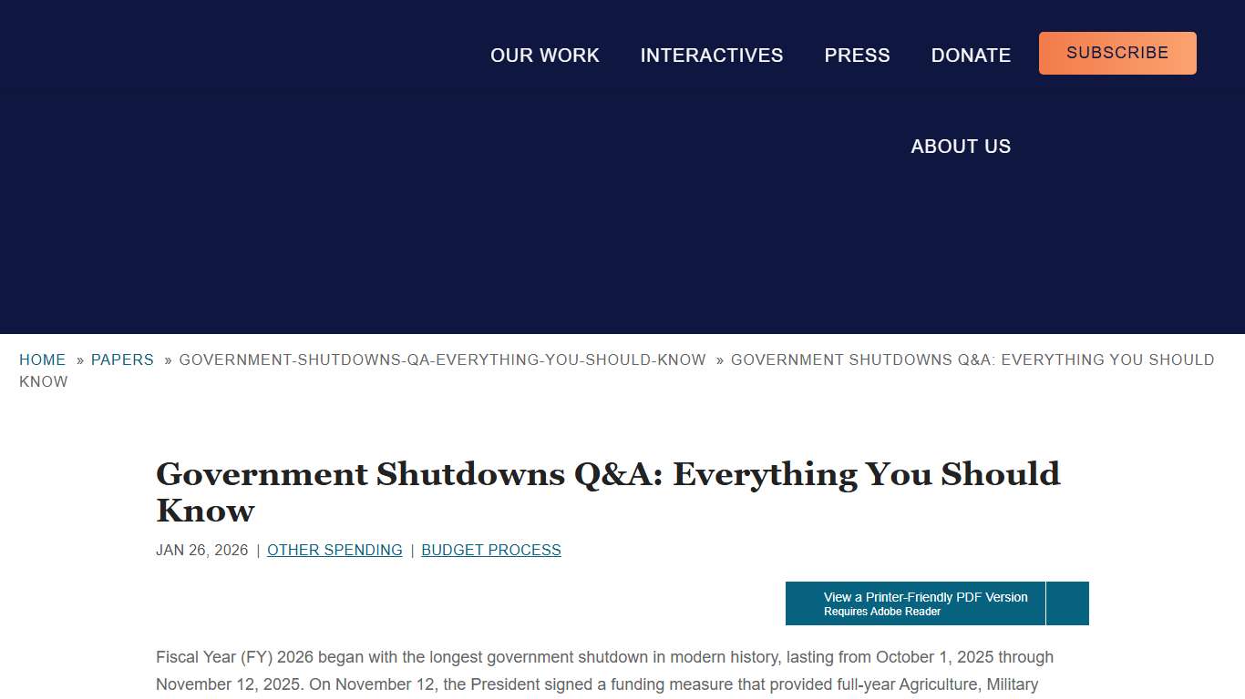 Government Shutdowns Q&A: Everything You Should Know-Mon, 01/26/2026 - 12:00 Committee for a Responsible Federal Budget